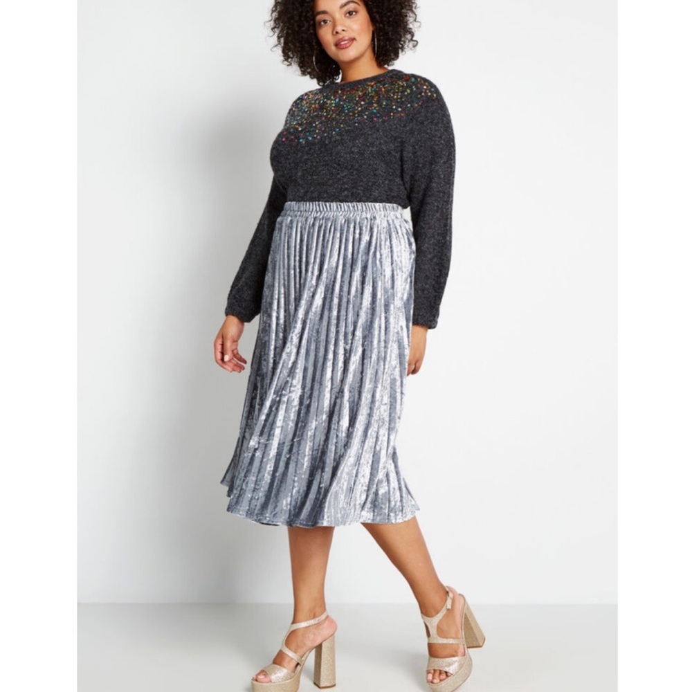 ModCloth Silver Metallic Pleated Midi Skirt